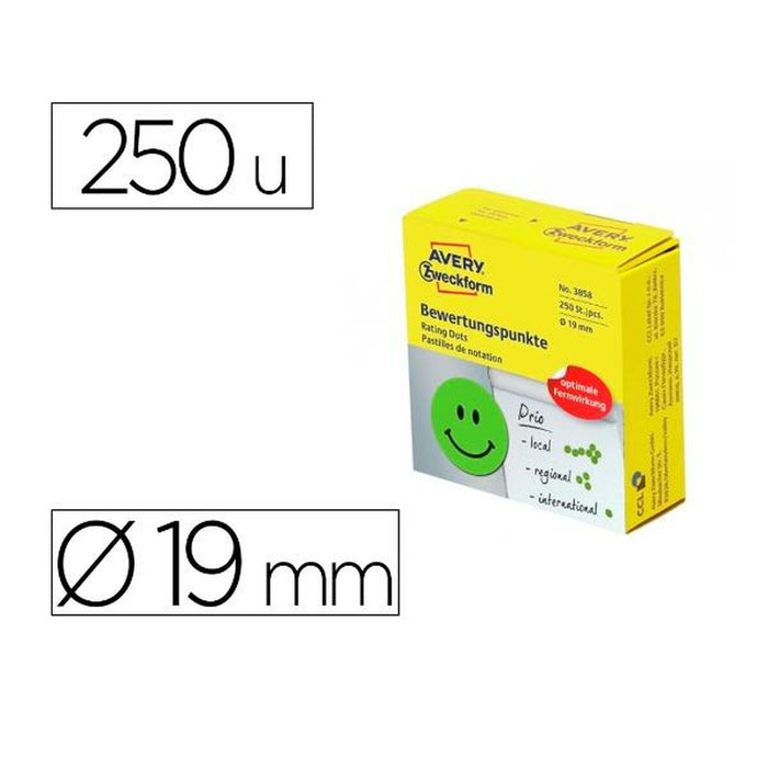 Etichete autoadezive Avery 3858 Verde Ø 19 mm 250 Unități