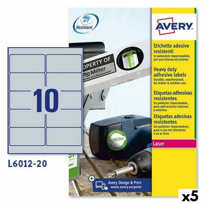 Etichete pentru Imprimantă Avery Argintiu 20 Frunze 96 x 50,8 mm (5 Unități)