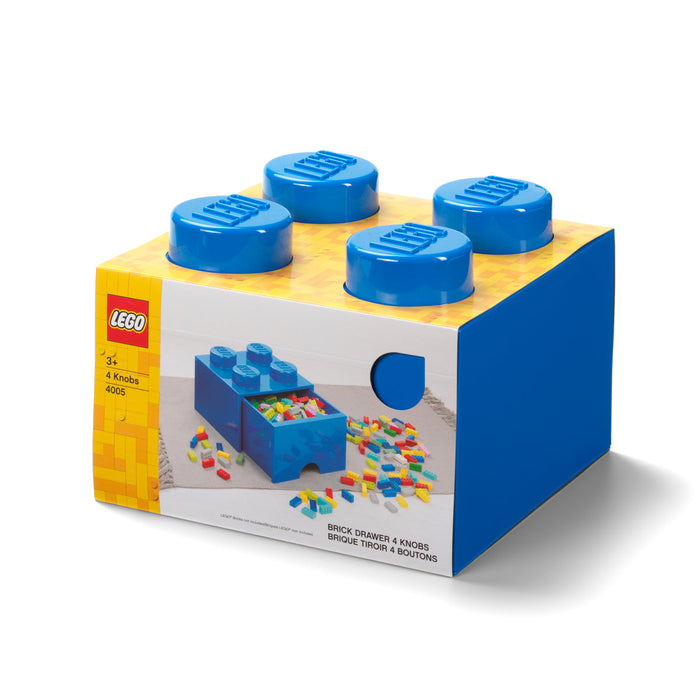 Cutie de depozitare LEGO, tip cărămidă cu sertar, 4 butoni, albastră, 3+ ani