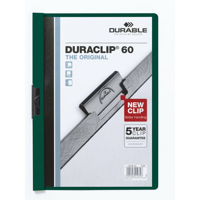 Dosar Servietă Durable Duraclip 60 Transparent Verde inchis A4 25 Piese
