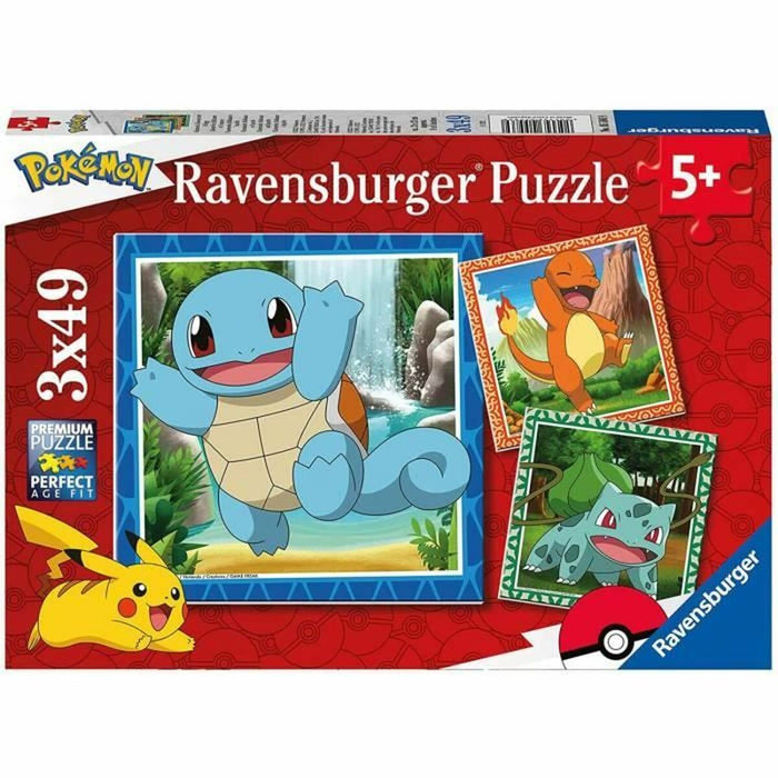 Set de 3 Puzzle-uri Pokémon Ravensburger 05586 Bulbasaur, Charmander & Squirtle 147 Piese