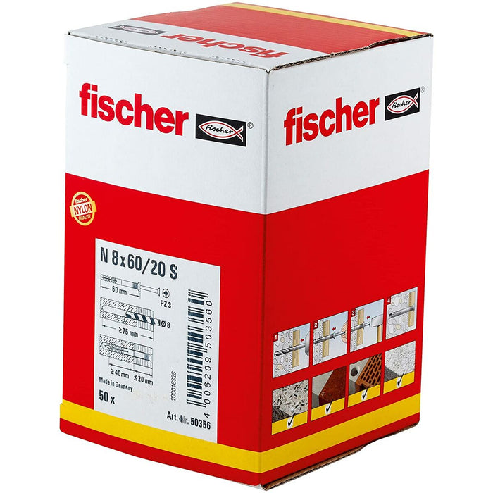 Dibluri și șuruburi Fischer N-S 50356 M8 x 60 mm (50 Unități)