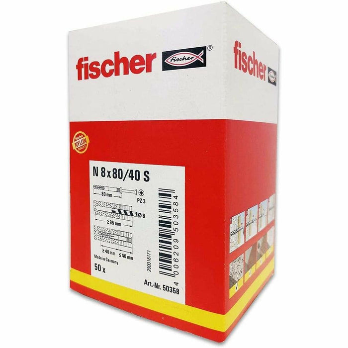 Dibluri și șuruburi Fischer N-S 50358 M8 x 80 mm (50 Unități)