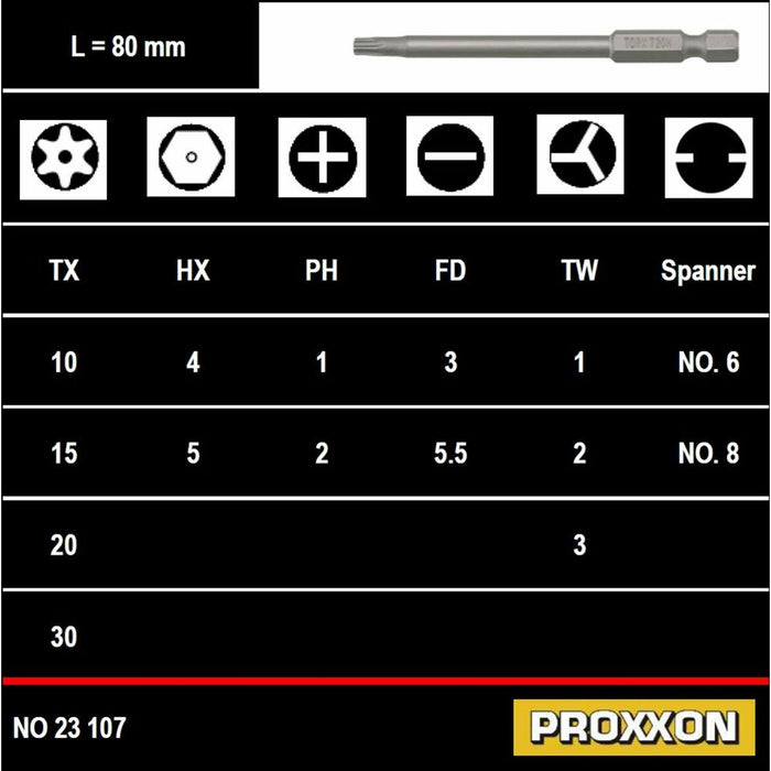 Set de biți cu șurubelniță Proxxon 23107 Phillips Plat Pozidriv Tri-Wing Torx 70 piezas