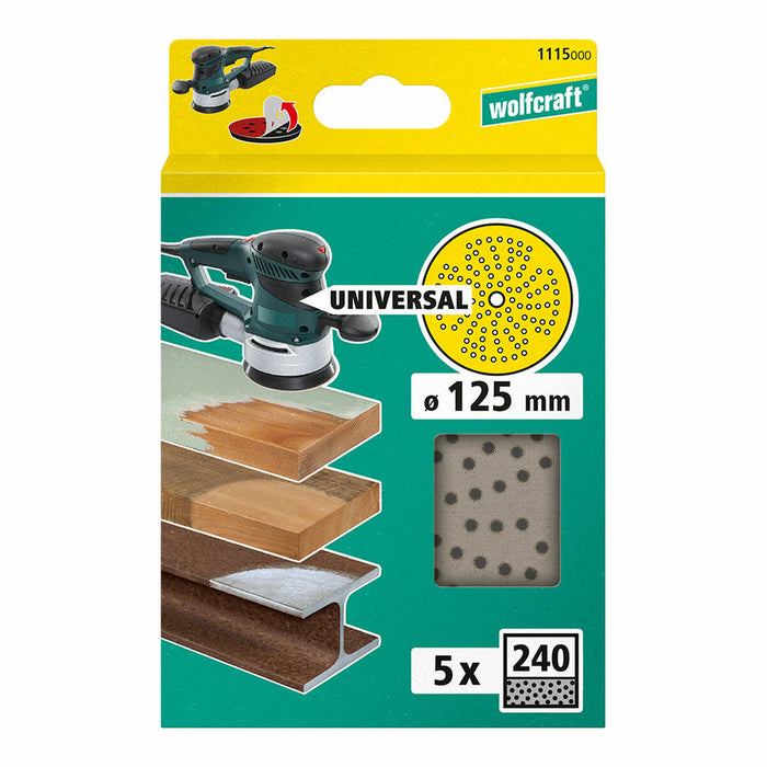 Disc de şlefuit multicu orificii pentru mașina de şlefuit excentrică Wolfcraft 1115000 Ø 125 mm 240 g 5 Unități