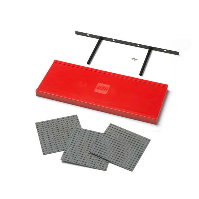 Poliță de perete LEGO pentru expunere, roșie, 38,5 × 15 × 2,5 cm