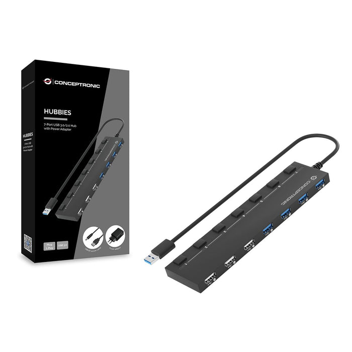 Hub USB Conceptronic HUBBIES09BP Negru 7 în 1