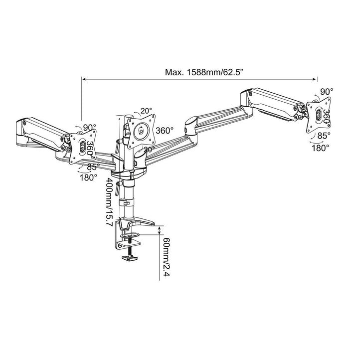 Suport de Masă pentru Ecran Digitus by Assmann DA-90363 Negru/Gri Negru/Argintiu 27"