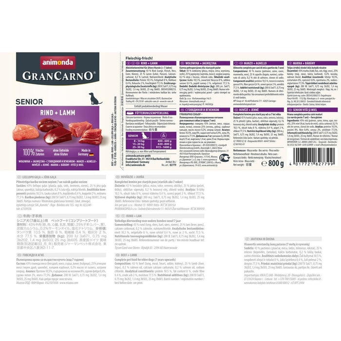 Hrană umedă Animonda  GranCarno Senior Vițel Carne de oaie Carne de vită 800 g