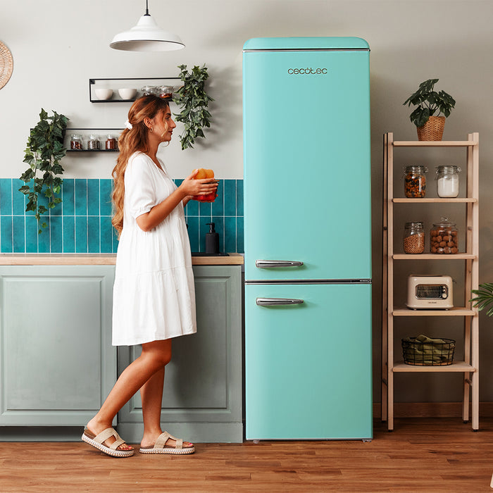 Frigider combină retro Cecotec Bolero CoolMarket Combi Origin 300 Green E, 300 l, clasa E, 59,5 × 60 × 191,5 cm, verde