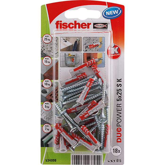 Dibluri și șuruburi Fischer duopower Dibluri și șuruburi 18 Unități (5 x 25 mm)
