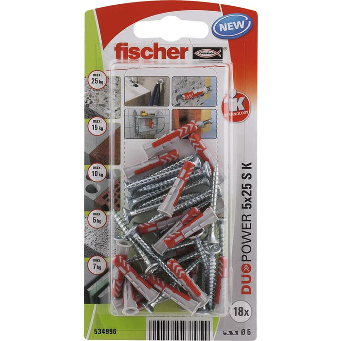 Dibluri și șuruburi Fischer duopower Dibluri și șuruburi 18 Unități (5 x 25 mm)