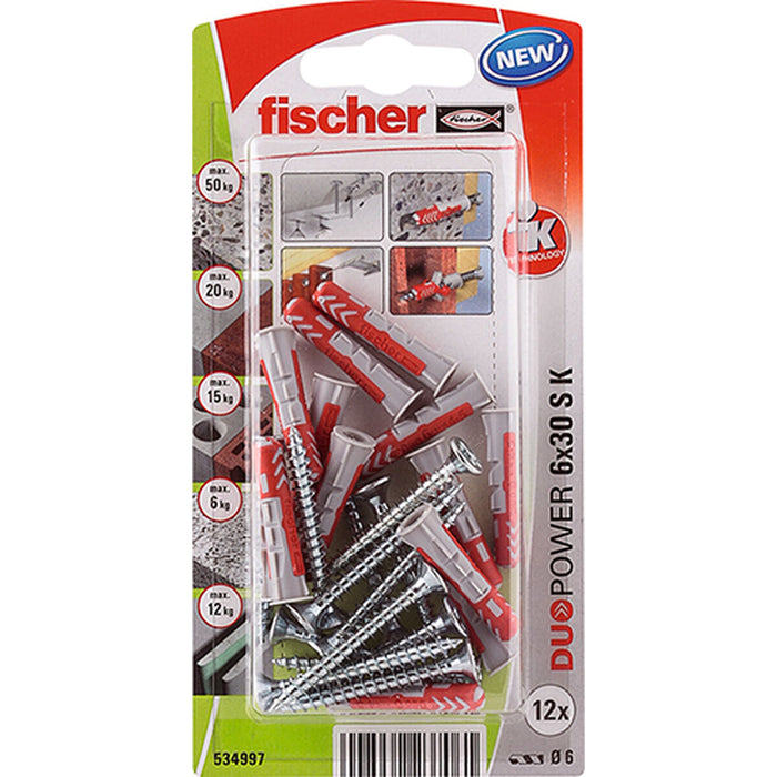 Dibluri și șuruburi Fischer duopower Dibluri și șuruburi 12 Unități (6 x 30 mm)