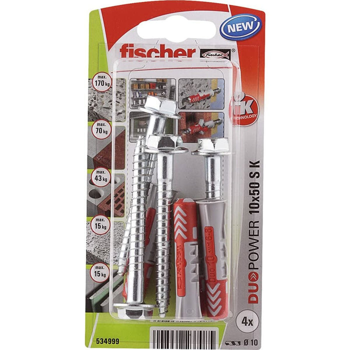 Cutie cu șuruburi Fischer duopower 4 Piese 10 x 50 mm