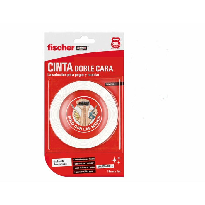 Bandă cu două fețe Fischer 3 m x 19 mm Alb