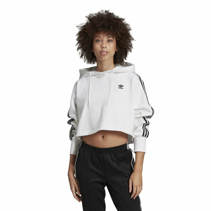 Hanorac cu Glugă Femei Adidas Cropped Alb