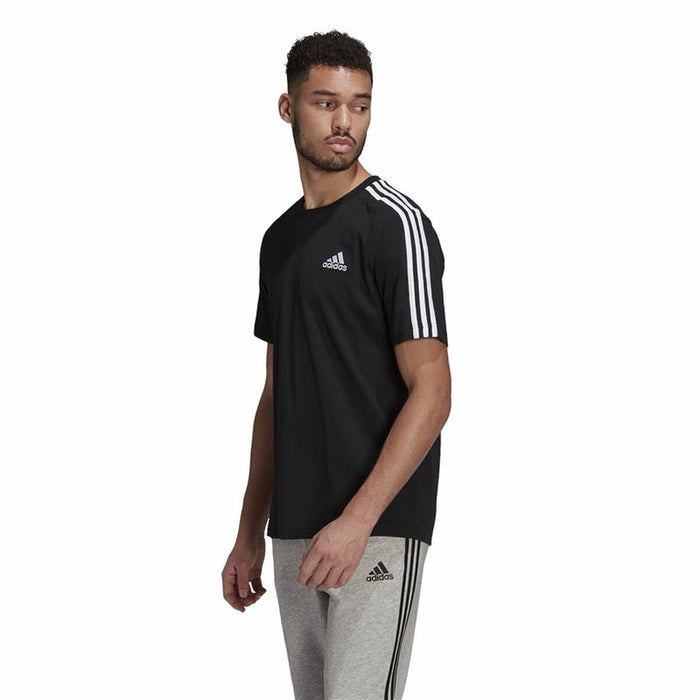 Tricou cu Mânecă Scurtă Bărbați Adidas  Essentials 3 bandas Negru