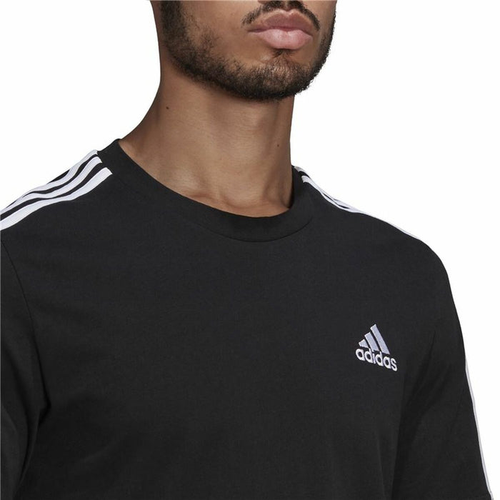 Tricou cu Mânecă Scurtă Bărbați Adidas  Essentials 3 bandas Negru