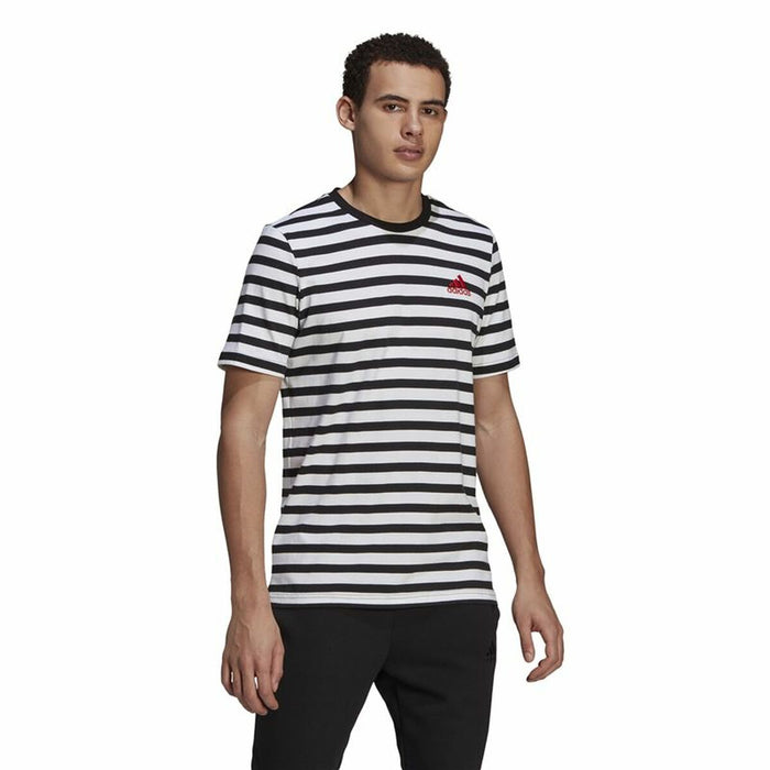 Tricou cu Mânecă Scurtă Bărbați  Essentials Stripey  Adidas Embroidered Logo Negru