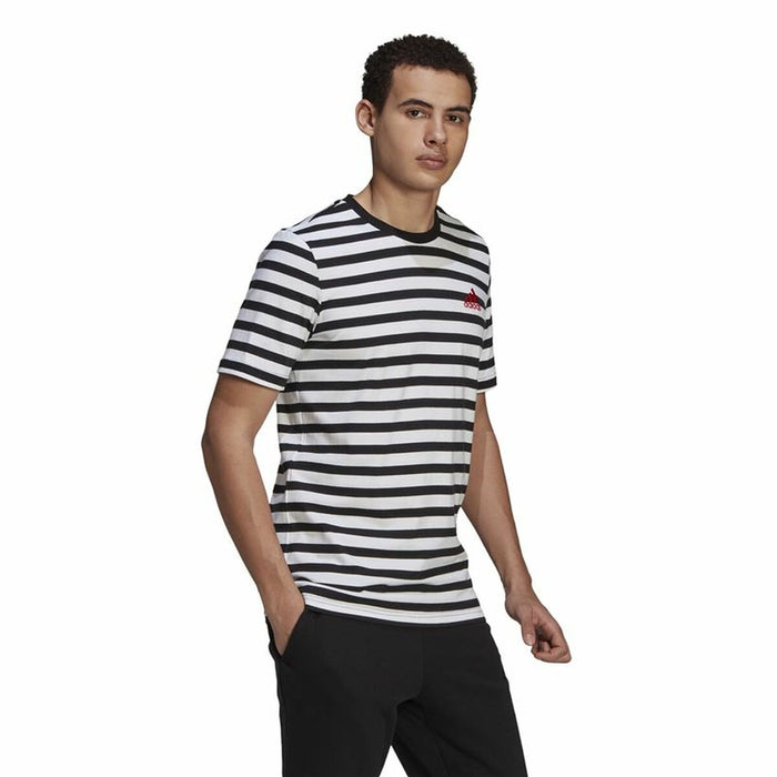 Tricou cu Mânecă Scurtă Bărbați  Essentials Stripey  Adidas Embroidered Logo Negru