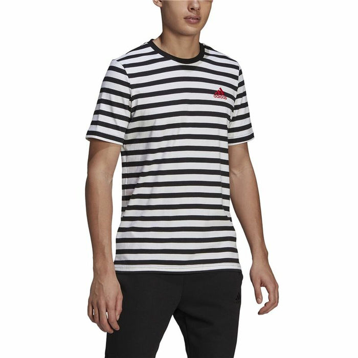 Tricou cu Mânecă Scurtă Bărbați  Essentials Stripey  Adidas Embroidered Logo Negru