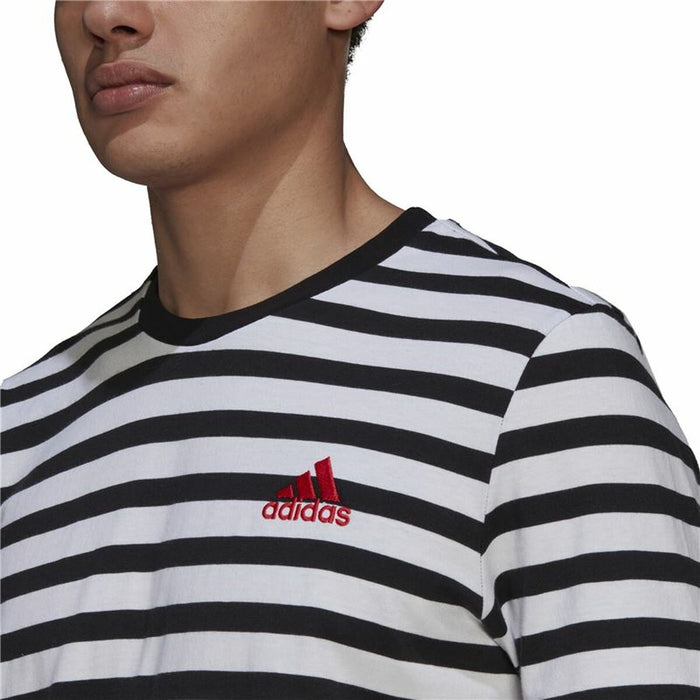 Tricou cu Mânecă Scurtă Bărbați  Essentials Stripey  Adidas Embroidered Logo Negru