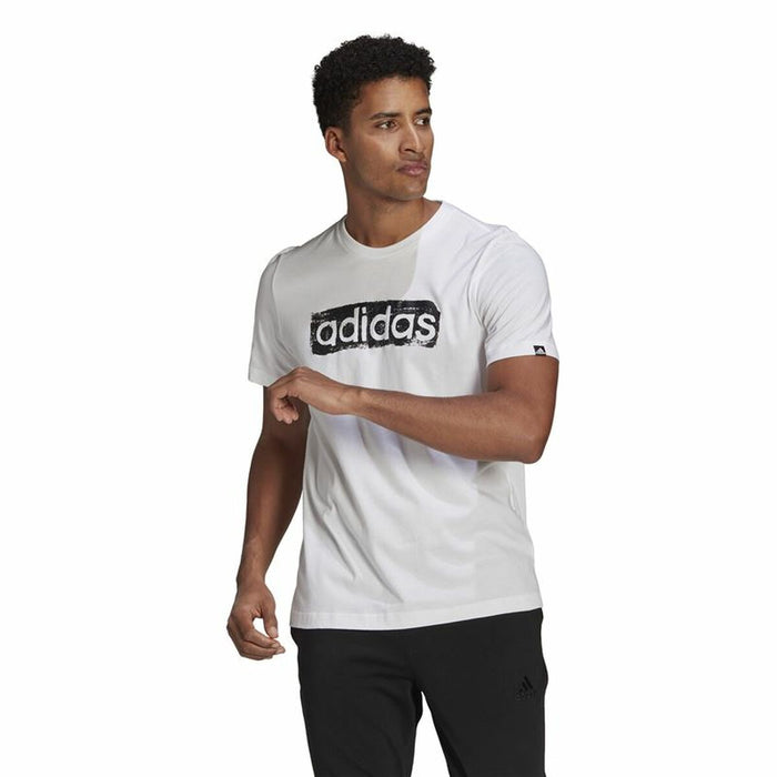 Tricou cu Mânecă Scurtă Bărbați Adidas Brushstroke Logo Alb