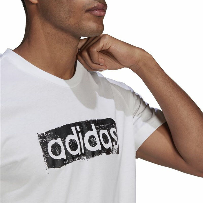 Tricou cu Mânecă Scurtă Bărbați Adidas Brushstroke Logo Alb