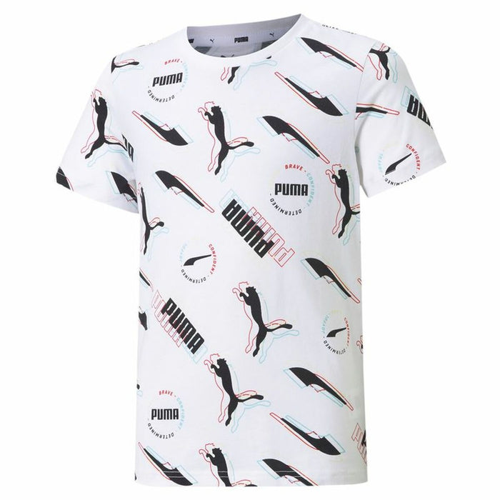 Tricou cu Mânecă Scurtă pentru Copii Puma AOP Alb