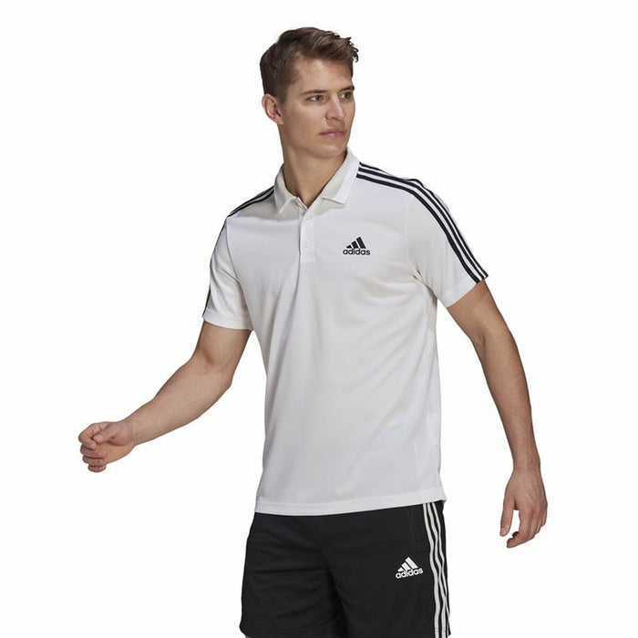 Tricou Polo cu Mânecă Scurtă Bărbați Adidas Primeblue 3 Stripes Alb