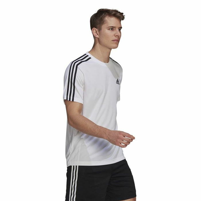 Tricou cu Mânecă Scurtă Bărbați Adidas Aeroready D2M Sport 3 Bandas Alb