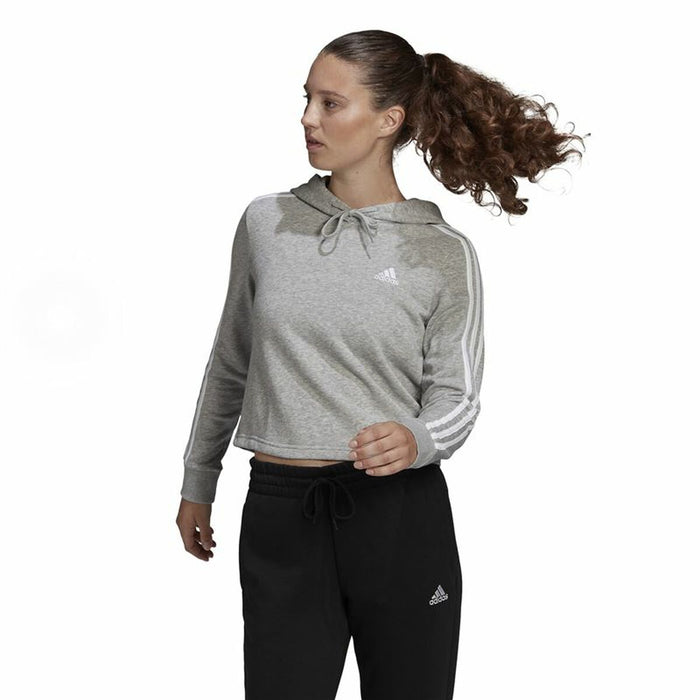 Hanorac cu Glugă Femei Adidas Essentials 3 Stripes Crooped Gri