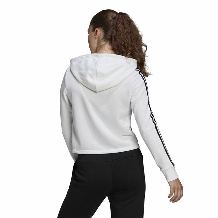 Hanorac cu Glugă Femei Adidas Essentials Cropped 3 Stripes Alb