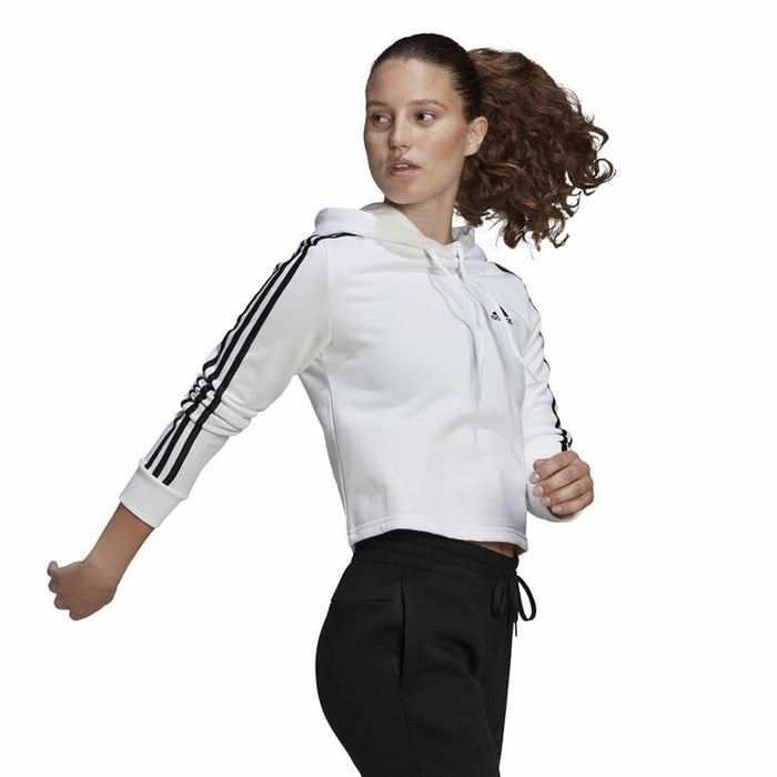 Hanorac cu Glugă Femei Adidas Essentials Cropped 3 Stripes Alb
