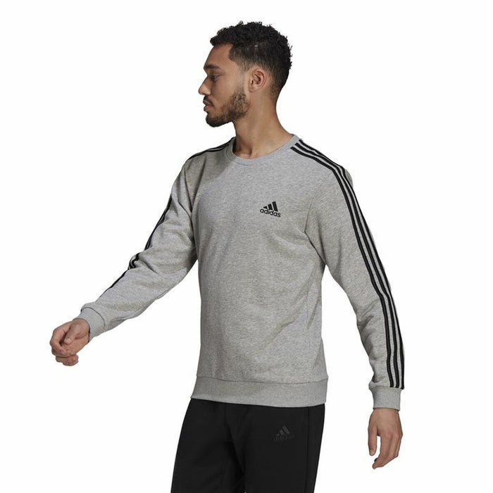 Hanorac fără Glugă Bărbați Adidas Essentials French Terry 3 Stripes Gri
