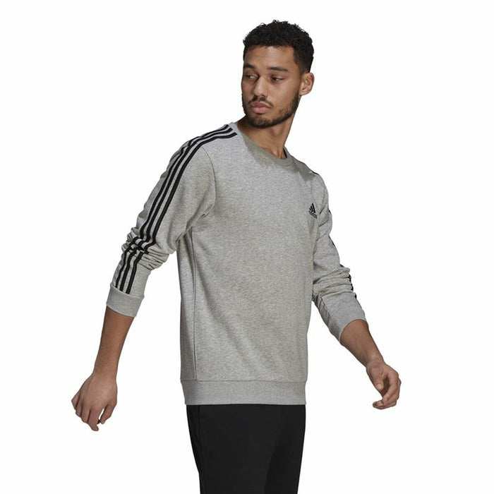 Hanorac fără Glugă Bărbați Adidas Essentials French Terry 3 Stripes Gri