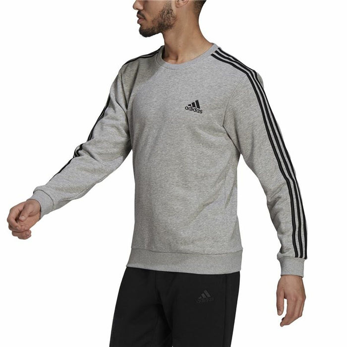 Hanorac fără Glugă Bărbați Adidas Essentials French Terry 3 Stripes Gri