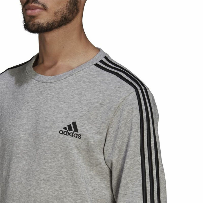 Hanorac fără Glugă Bărbați Adidas Essentials French Terry 3 Stripes Gri