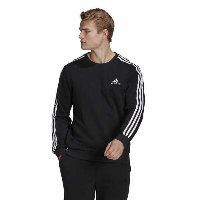Hanorac fără Glugă Bărbați Adidas Essentials 3 Stripes French Terry Negru