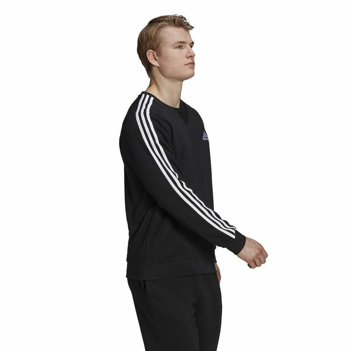 Hanorac fără Glugă Bărbați Adidas Essentials 3 Stripes French Terry Negru