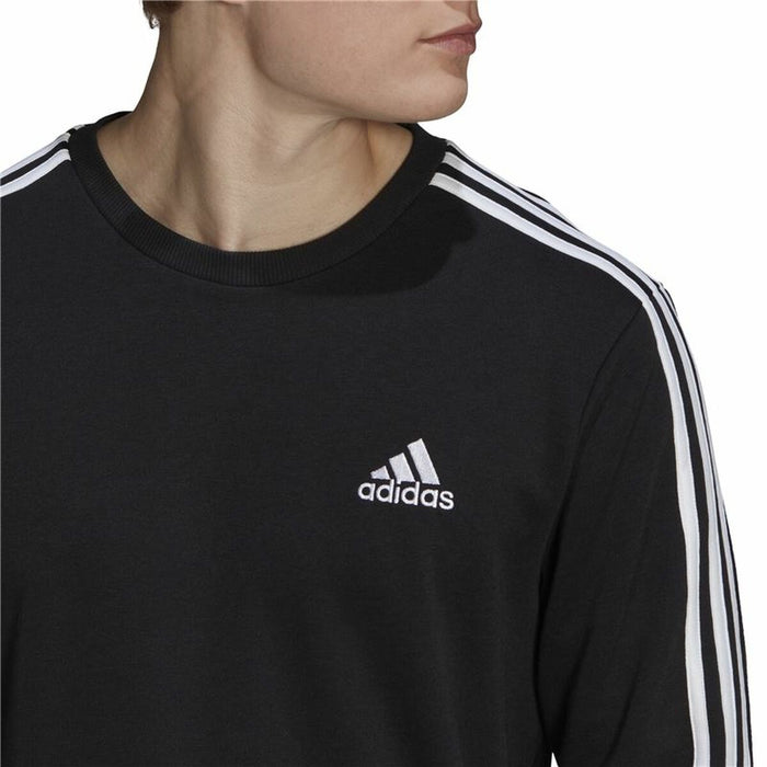 Hanorac fără Glugă Bărbați Adidas Essentials 3 Stripes French Terry Negru