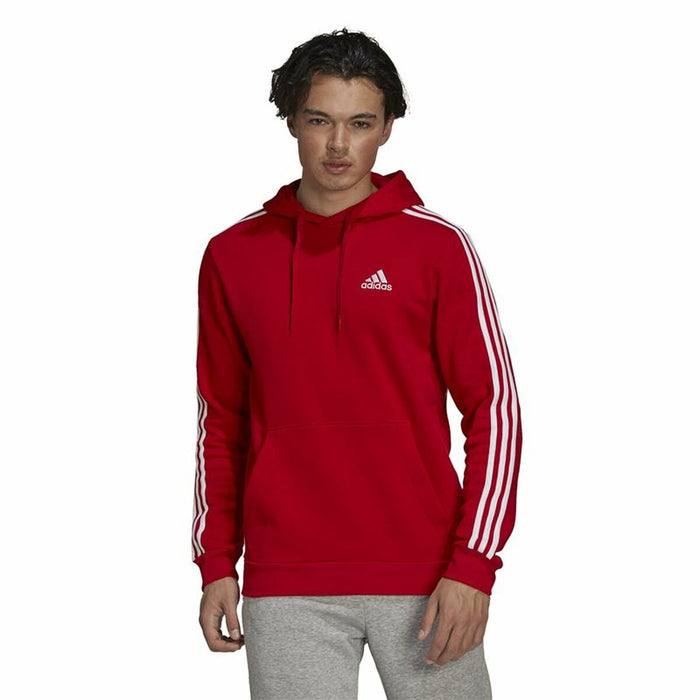 Hanorac cu Glugă Bărbați Adidas Essentials Fleece 3 Stripes Roșu