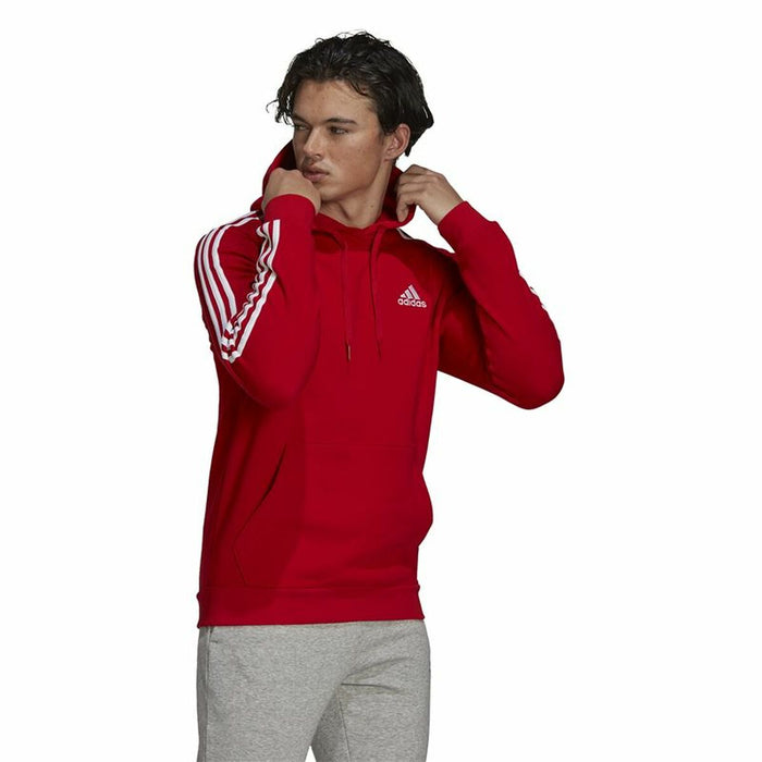 Hanorac cu Glugă Bărbați Adidas Essentials Fleece 3 Stripes Roșu