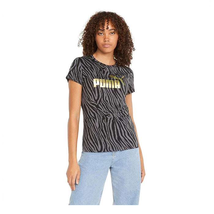 Tricou cu Mânecă Scurtă Femei Puma Essentials Tiger AOP Gri Negru