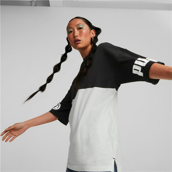 Tricou cu Mânecă Scurtă Femei Puma Power Colorblock Alb Negru