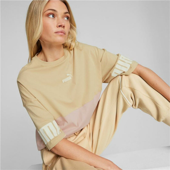Tricou cu Mânecă Scurtă Femei Puma Colorblock Bej