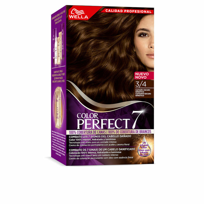 Vopsea Permanentă Wella Color Perfect 7 Nº 3/4 Păr Cărunt Castaniu Închis 60 ml