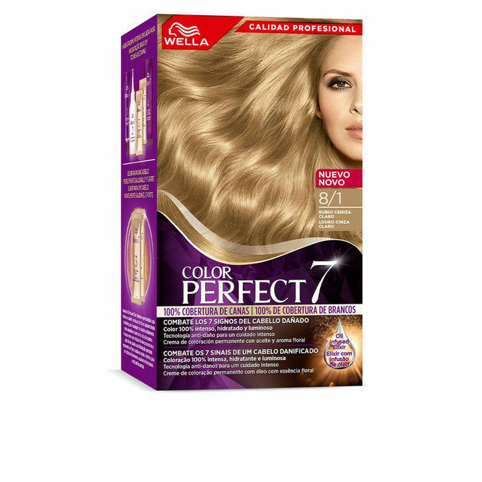 Vopsea Permanentă Wella Color Perfect 7 Nº 8/1 Păr Cărunt 60 ml Švelni pelenų blondinė