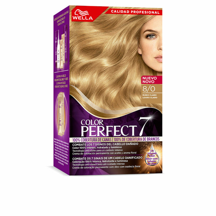 Vopsea Permanentă Wella Color Perfect 7 Nº 8/0 Păr Cărunt Blond Deschis 60 ml