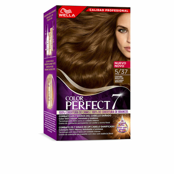 Vopsea Permanentă Wella Color Perfect 7 Nº 5/37 Păr Cărunt Castaniu 60 ml
